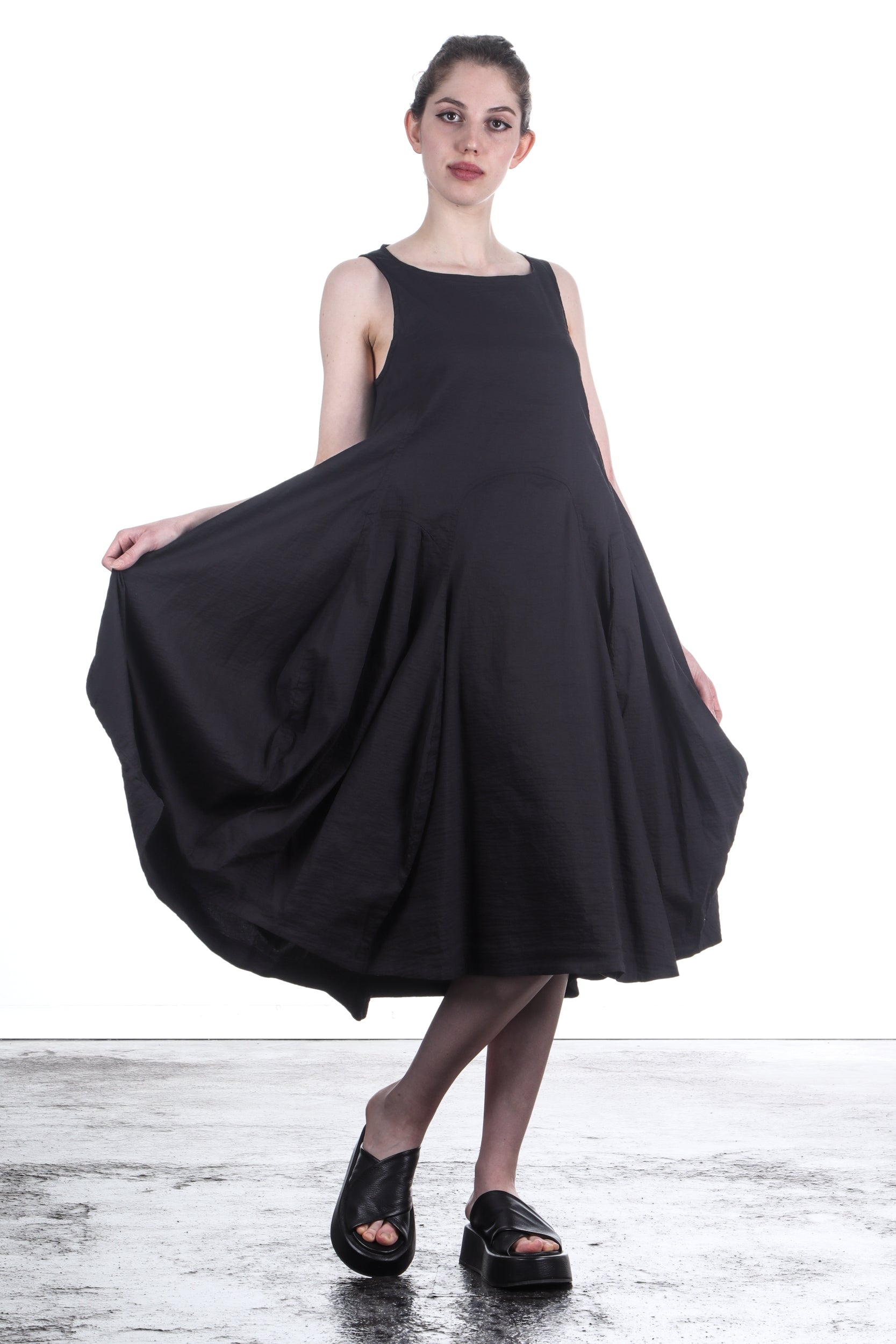 Rundholz Damen Stretchkleid mit Ballonrock schwarz