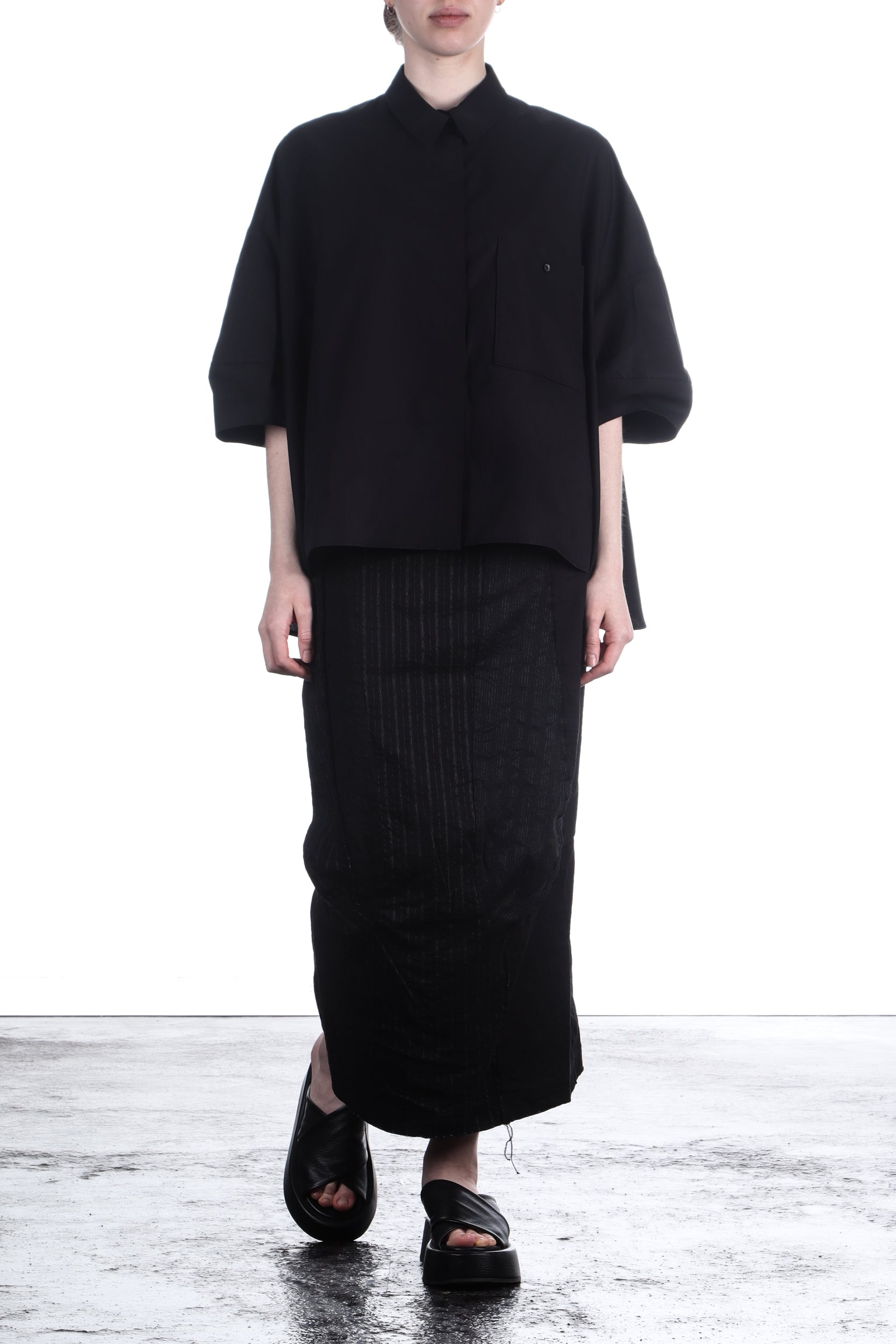 Rundholz Damen Bluse Baumwolle oversized schwarz