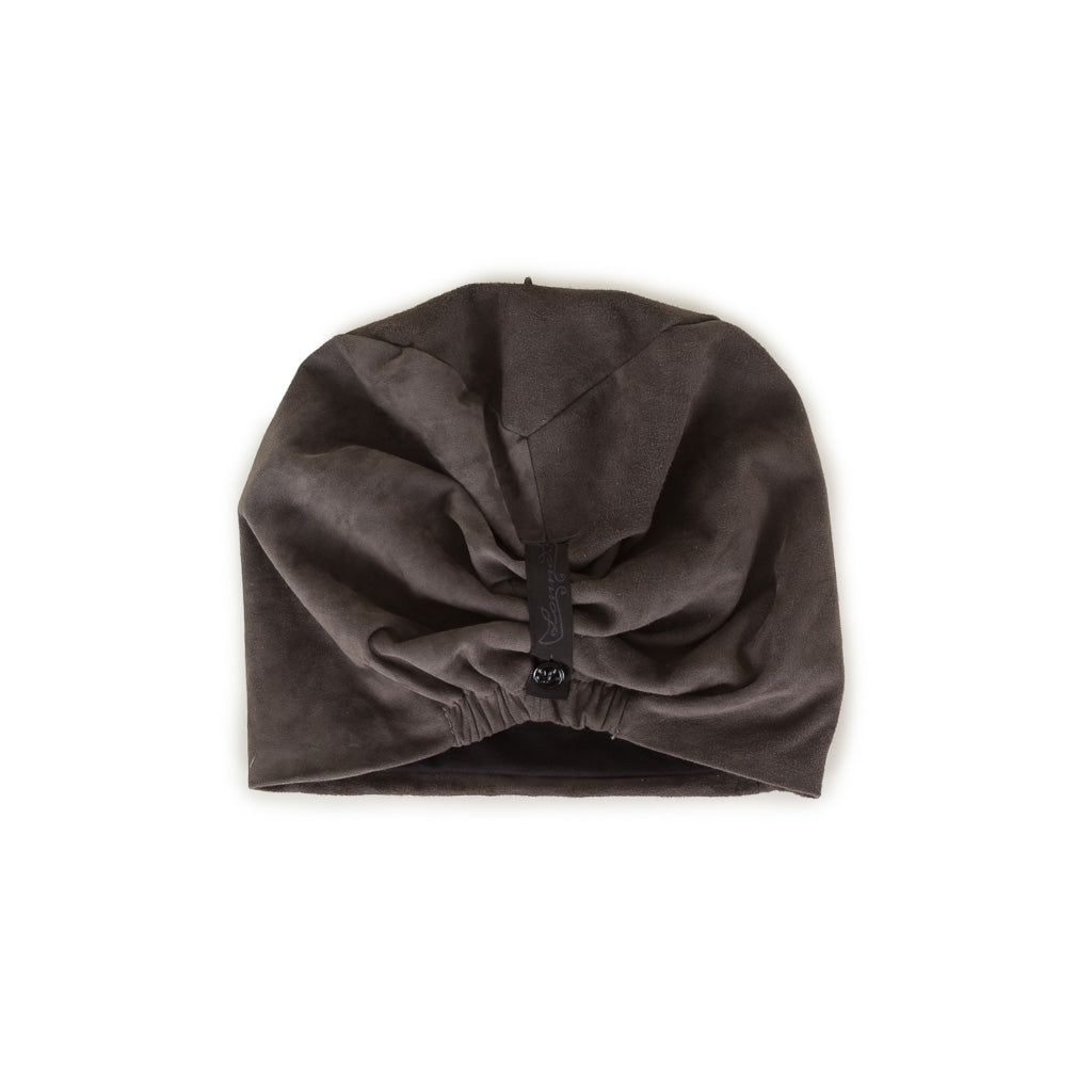 Lonnet Veloursleder Mütze Beanie KREUZ grau 