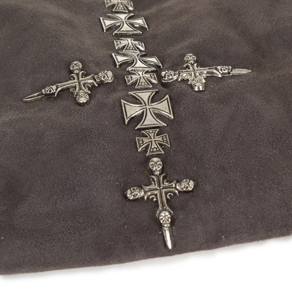 Lonnet Veloursleder Mütze Beanie KREUZ grau 