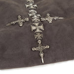 Lonnet Veloursleder Mütze Beanie KREUZ grau 