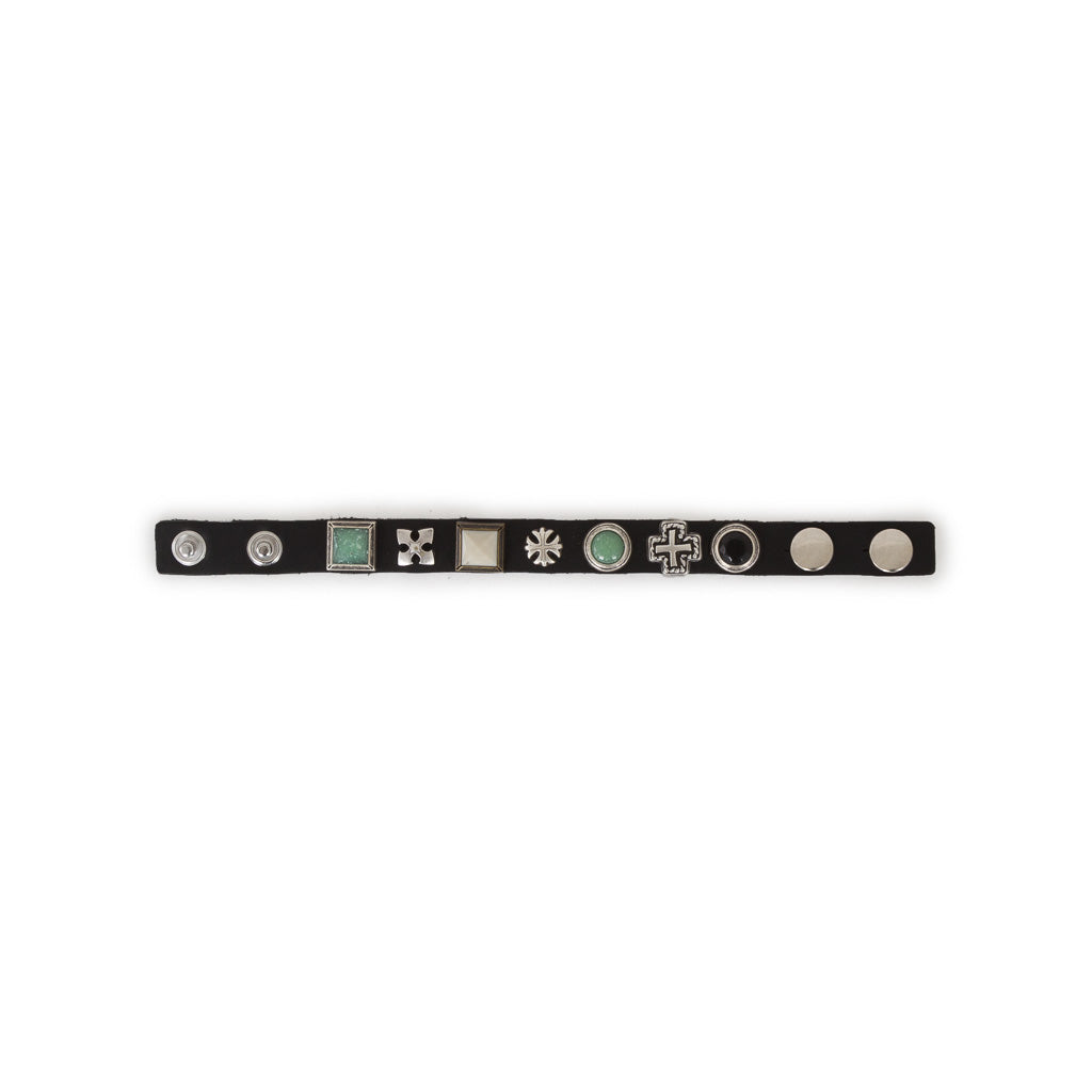 Manieri Lederarmband mit Nieten und Steinen schwarz 