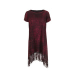 AVANT TOI Damen Longshirt mit Fransen schwarz rot