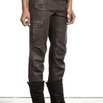 NOVE Damen Lammnappa Cargo Lederhose braungrau