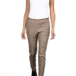 NOVE Damen Lammnappa Lederleggings mit weißem Streifen camel