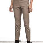 NOVE Damen Lammnappa Lederleggings mit weißem Streifen camel