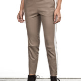 NOVE Damen Lammnappa Lederleggings mit weißem Streifen camel