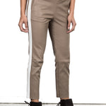 NOVE Damen Lammnappa Lederleggings mit weißem Streifen camel