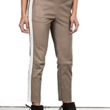 NOVE Damen Lammnappa Lederleggings mit weißem Streifen camel