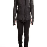 10sei0otto Damen Leder Daunenjacke mit Kapuze schwarz