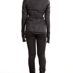 10sei0otto Damen Leder Daunenjacke mit Kapuze schwarz