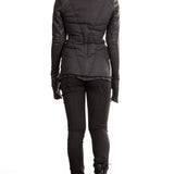 10sei0otto Damen Leder Daunenjacke mit Kapuze schwarz