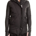 10sei0otto Damen Leder Daunenjacke mit Kapuze schwarz