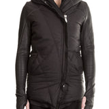 10sei0otto Damen Leder Daunenjacke mit Kapuze schwarz
