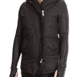 10sei0otto Damen Leder Daunenjacke mit Kapuze schwarz