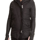 10sei0otto Damen Leder Daunenjacke mit Kapuze schwarz
