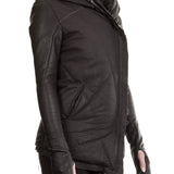 10sei0otto Damen Leder Daunenjacke mit Kapuze schwarz