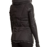 10sei0otto Damen Leder Daunenjacke mit Kapuze schwarz