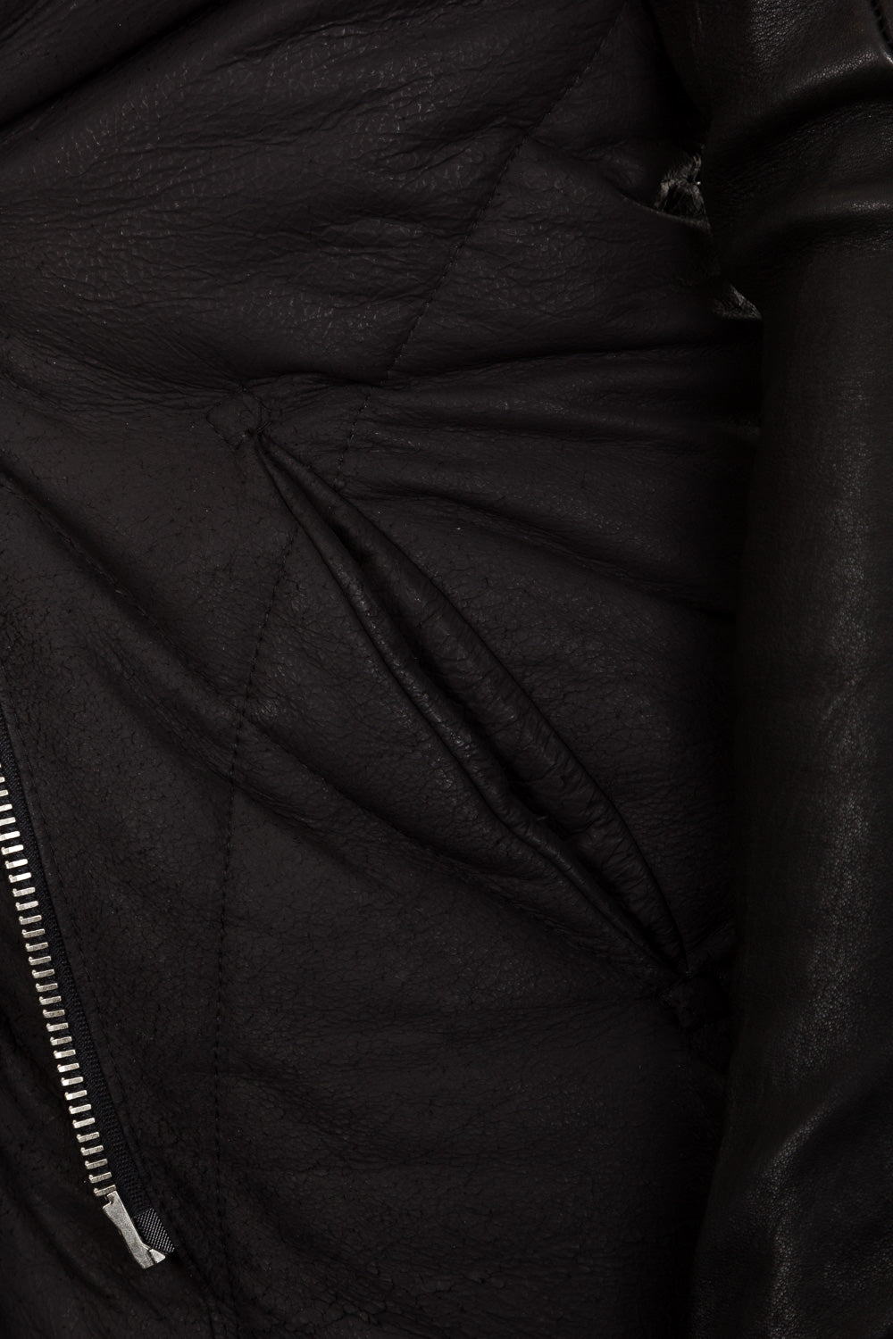 10sei0otto Damen Leder Daunenjacke mit Kapuze schwarz