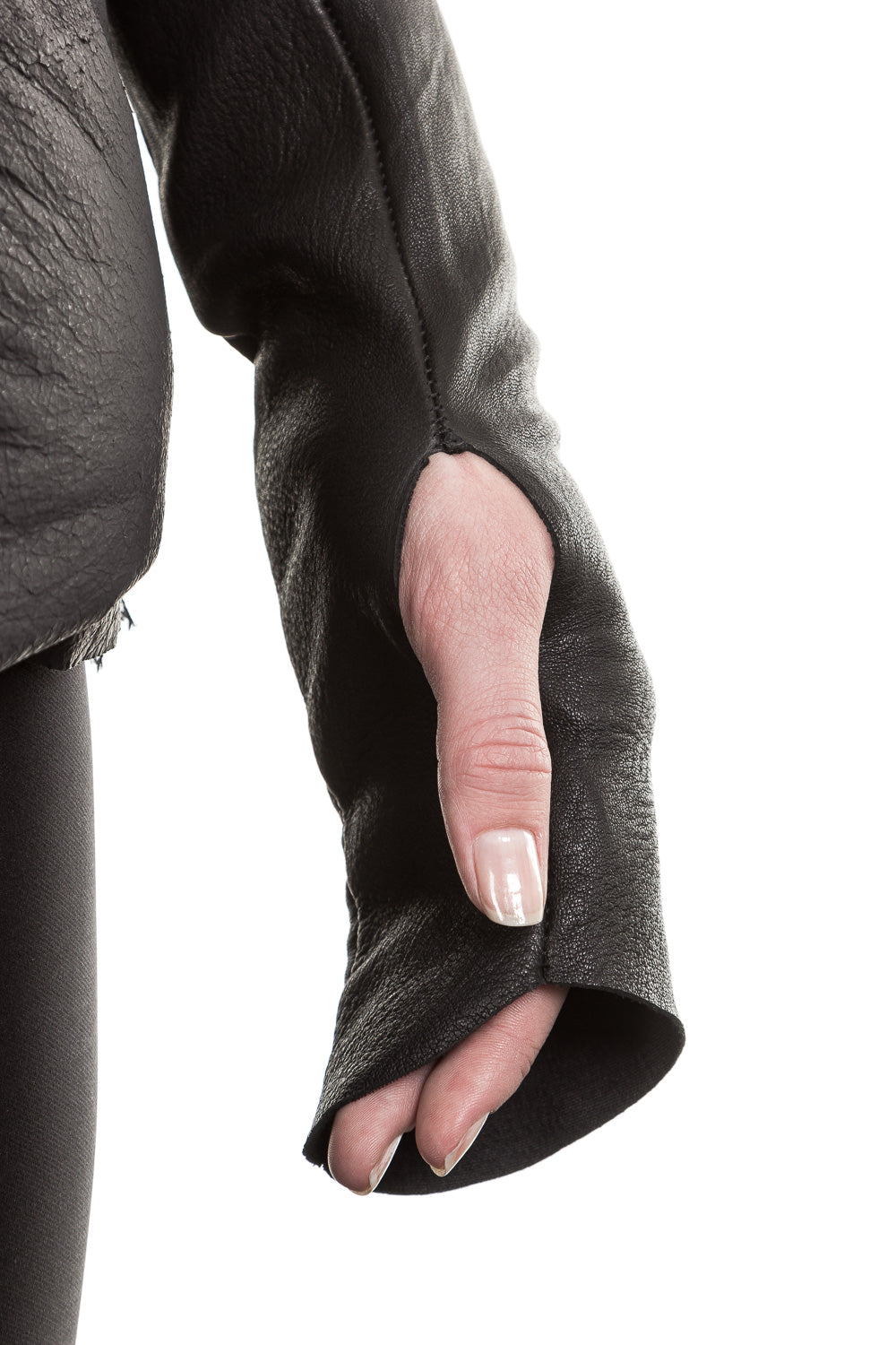 10sei0otto Damen Leder Daunenjacke mit Kapuze schwarz