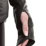 10sei0otto Damen Leder Daunenjacke mit Kapuze schwarz