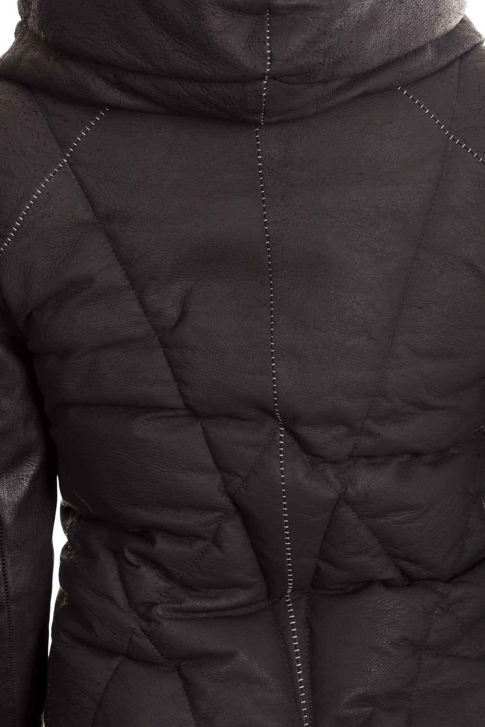 10sei0otto Damen Leder Daunenjacke mit Kapuze schwarz