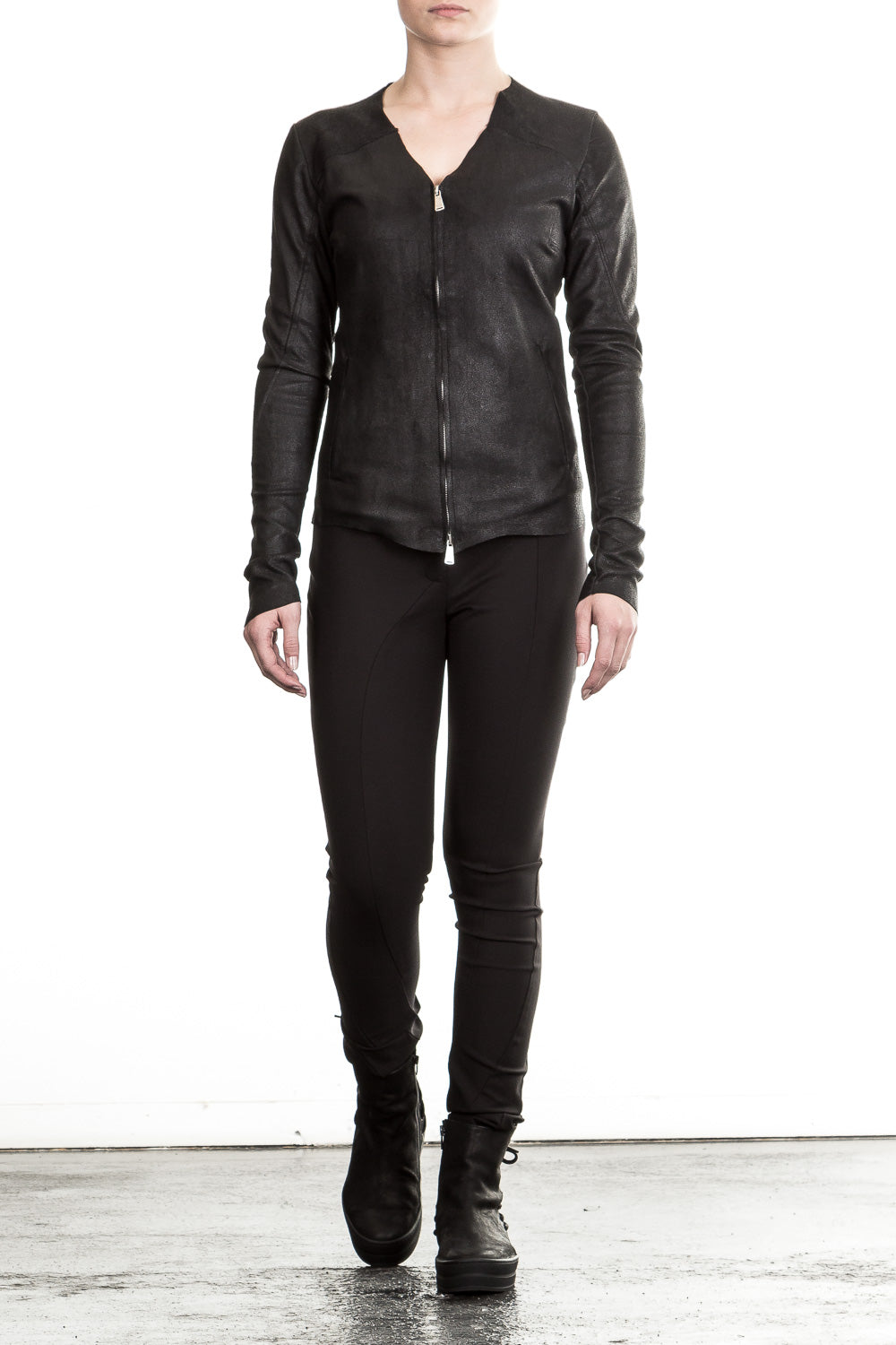 10sei0otto Damen Lederjacke V-Neck schwarz