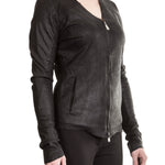 10sei0otto Damen Lederjacke V-Neck schwarz