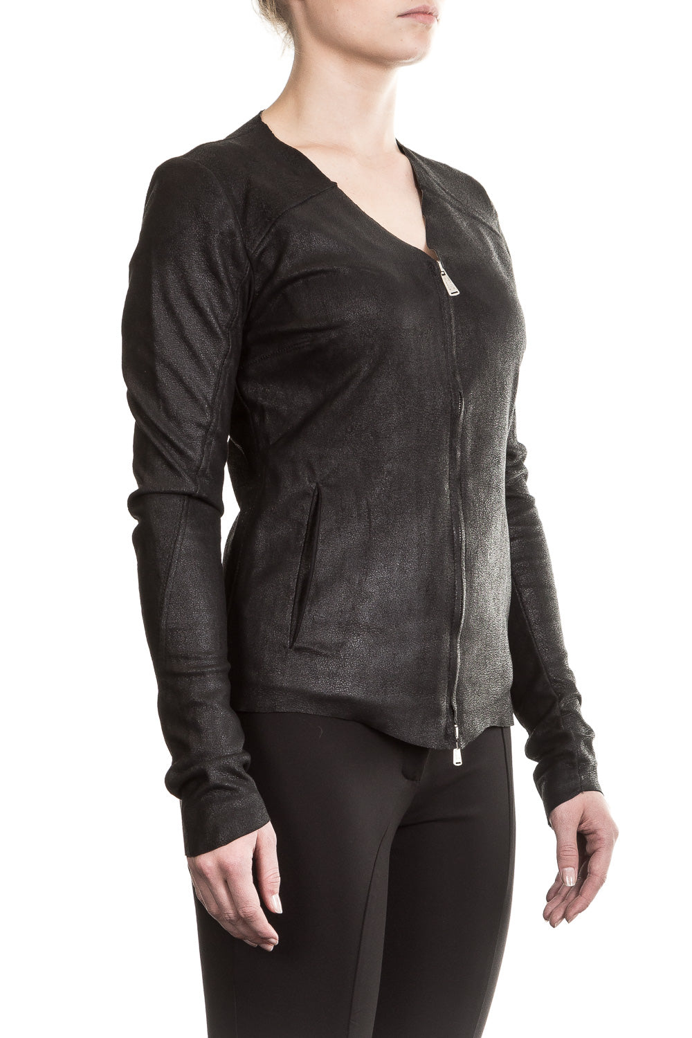 10sei0otto Damen Lederjacke V-Neck schwarz