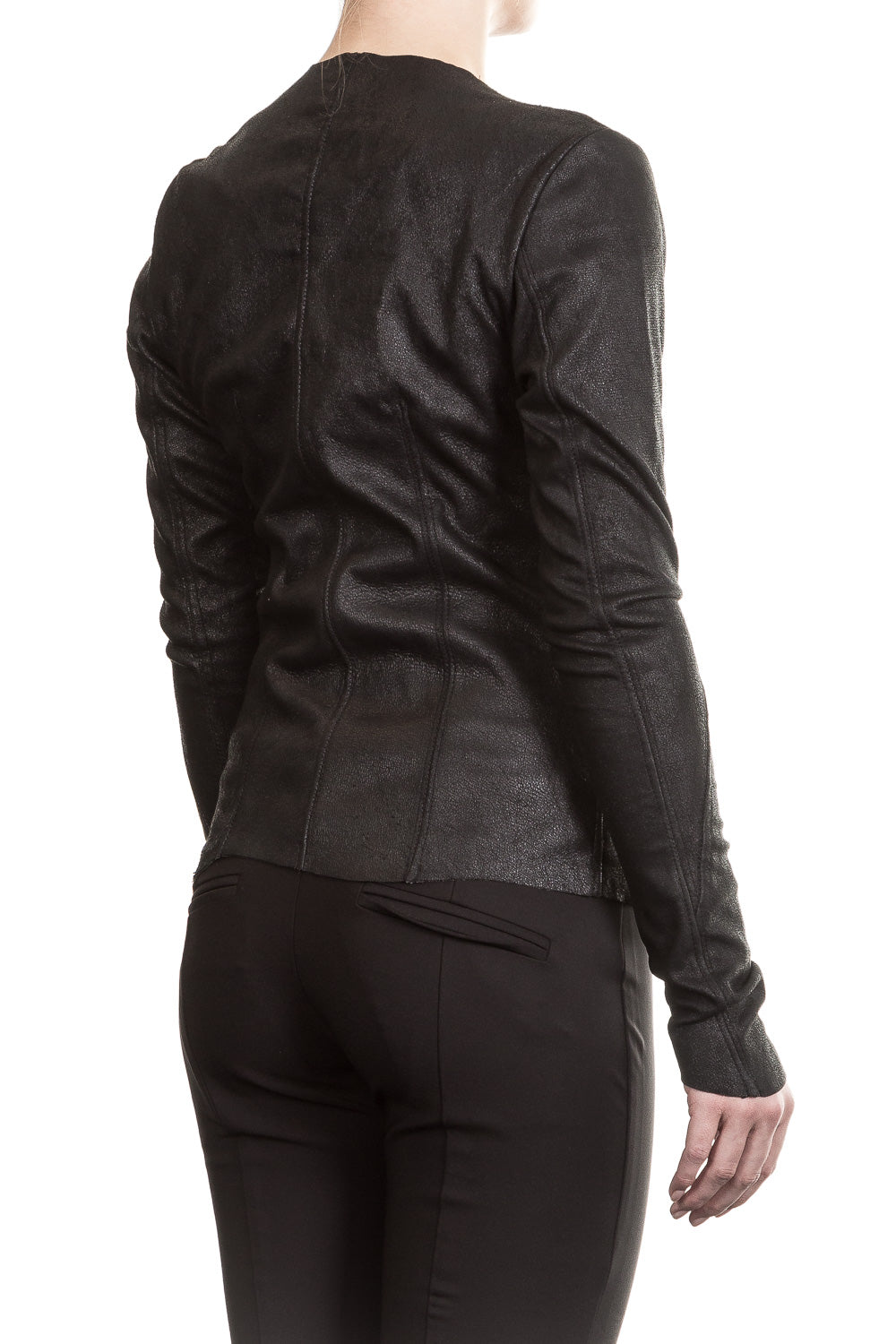 10sei0otto Damen Lederjacke V-Neck schwarz