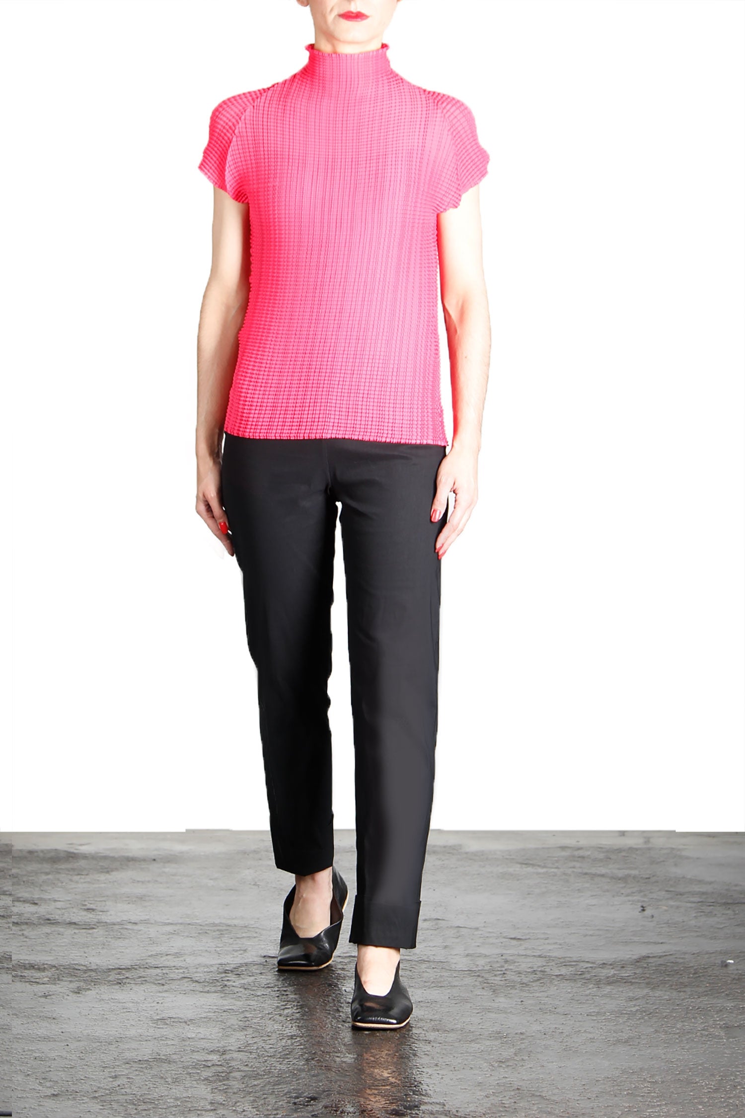 Issey Miyake Plissé Top Stehkragen pink