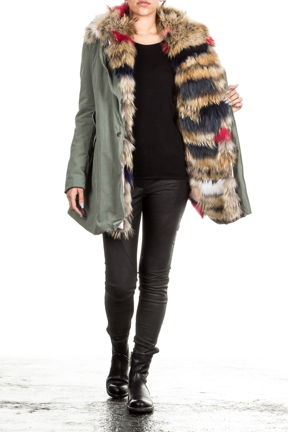 Jet Set Damen Parka mit Innenfutter aus Fell ZUKO grün