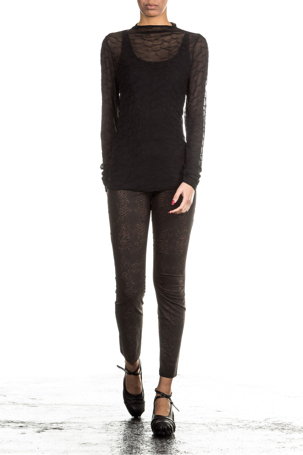 Sarah Pacini Damen Langarm Tüllshirt schwarz