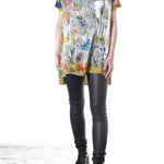 Avant Toi Damen T-Shirt Seide Floral gelb