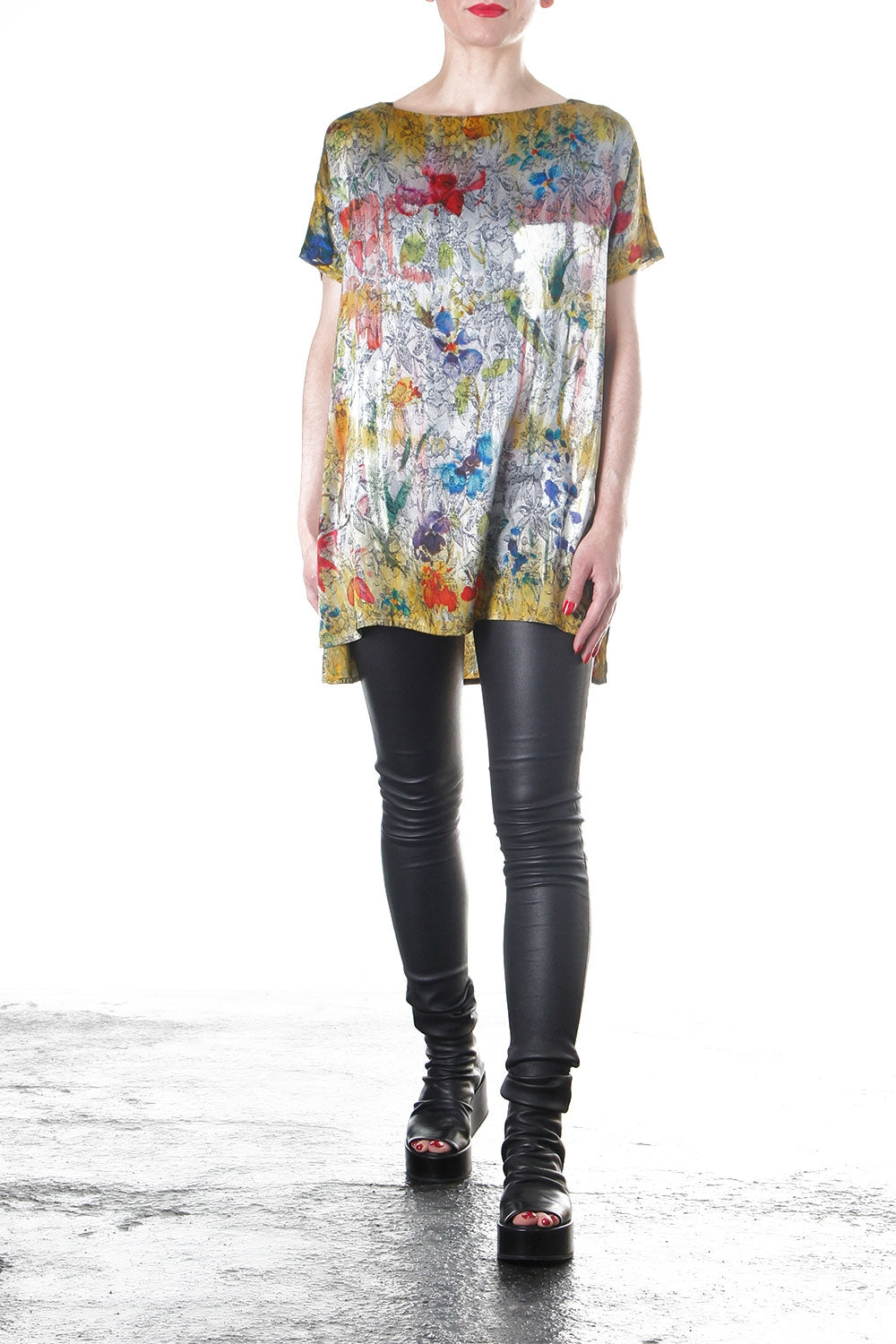 Avant Toi Damen T-Shirt Seide Floral gelb