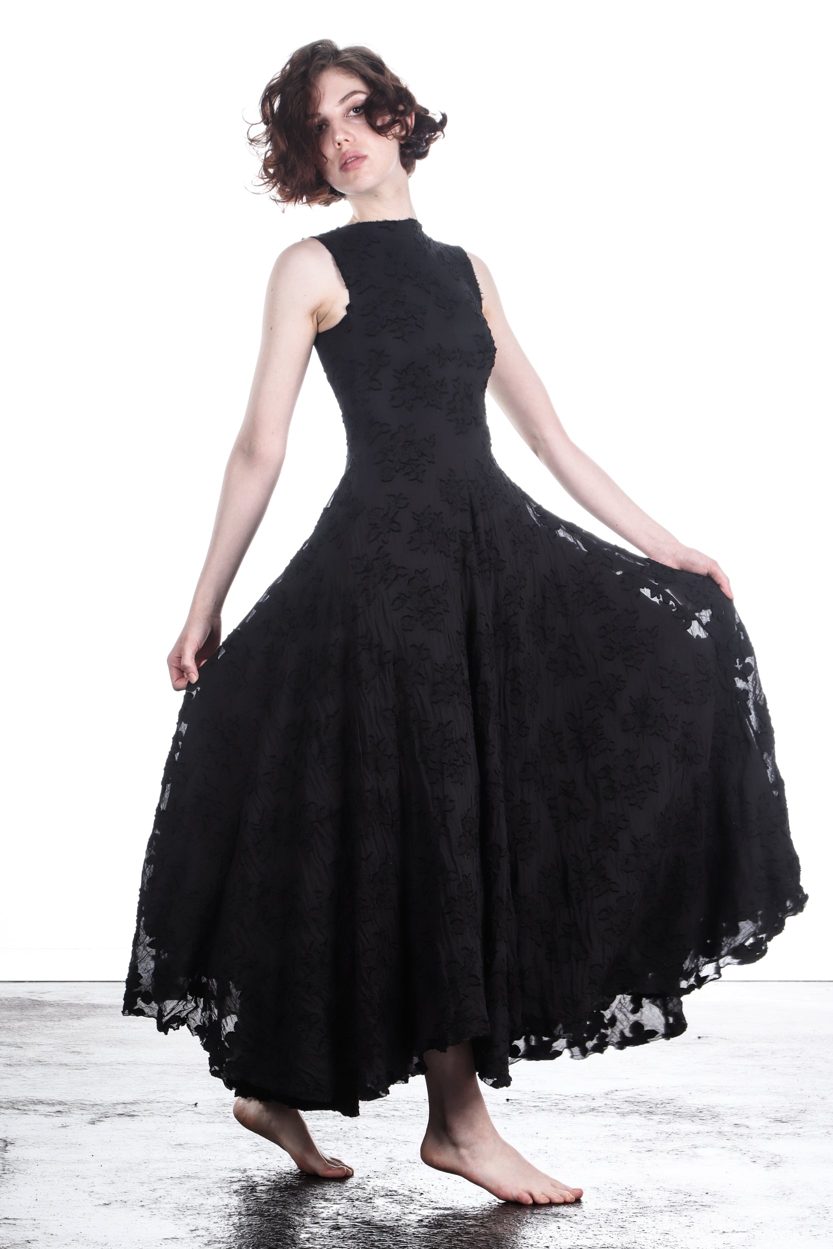 Marc Le Bihan Damen Kleid lang mit ausgestelltem Rock schwarz