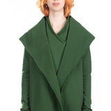 Katharina Hovman Damen lange Schalkragenjacke aus Merinowolle grün