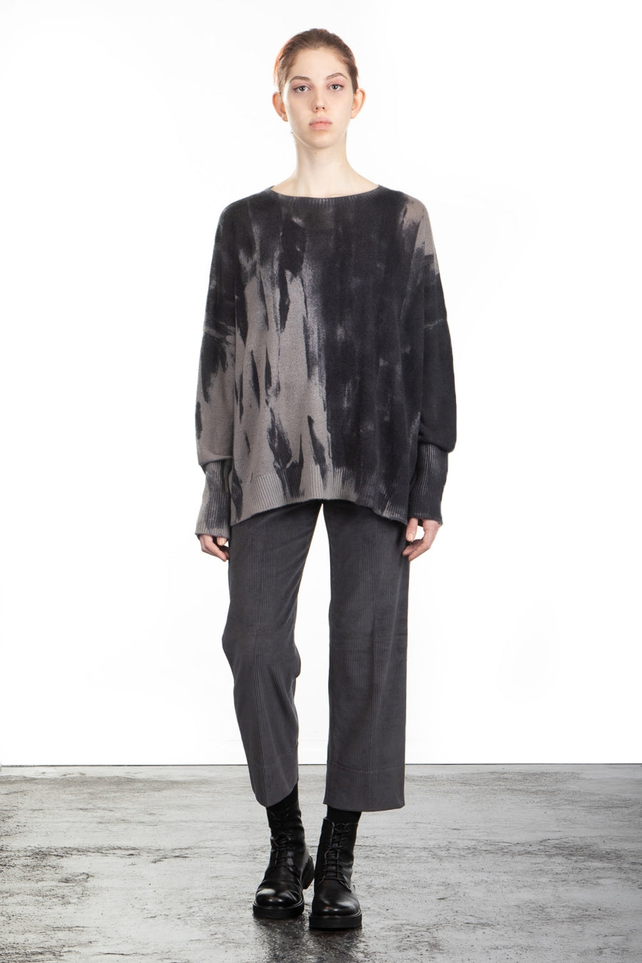 F Cashmere Damen Oversized Pullover sand anthrazit