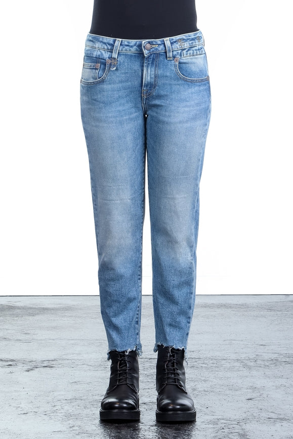 R13 Damen Jeans im Distressed-Look BOY STRAIGHT hellblau