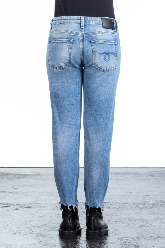 R13 Damen Jeans im Distressed-Look BOY STRAIGHT hellblau