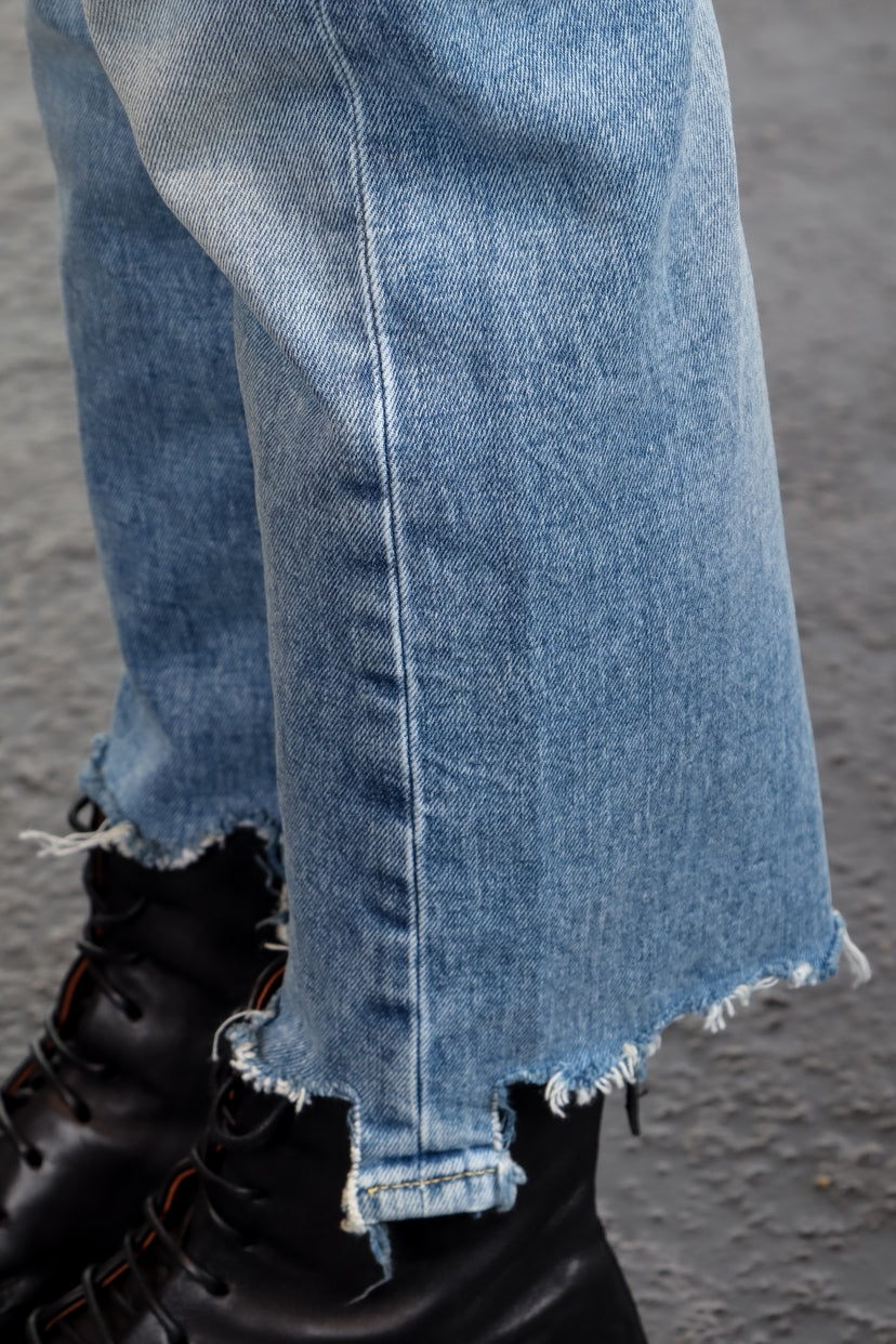 R13 Damen Jeans im Distressed-Look BOY STRAIGHT hellblau