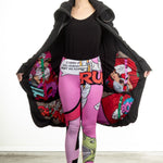 Rundholz Damen Mantel Comic schwarz