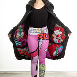 Rundholz Damen Mantel Comic schwarz