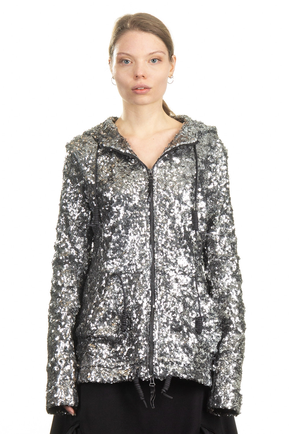 Rundholz  DIP Damen Kapuzenjacke Pailletten silber