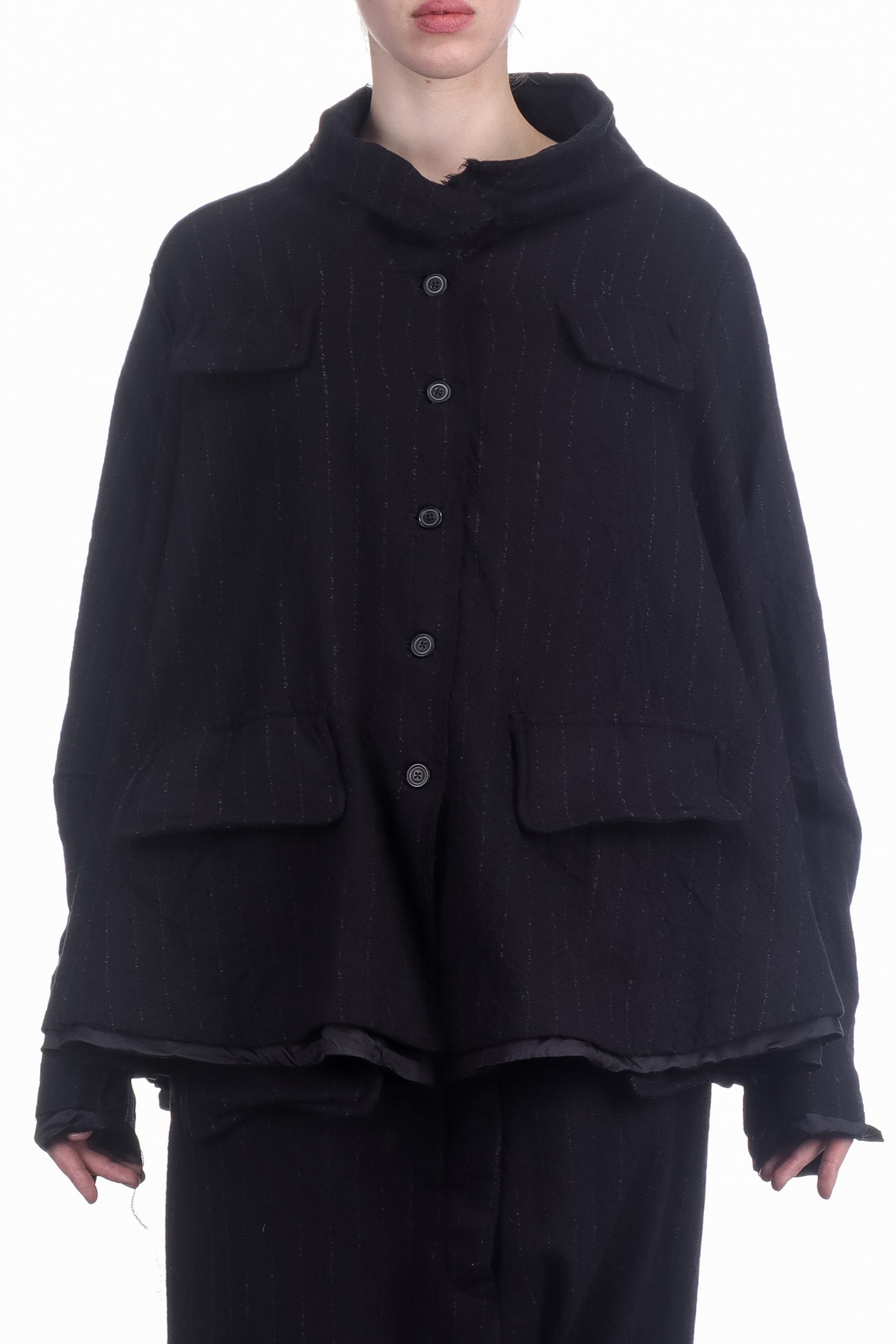Rundholz Damen Woll Jacke Oversized black stripe