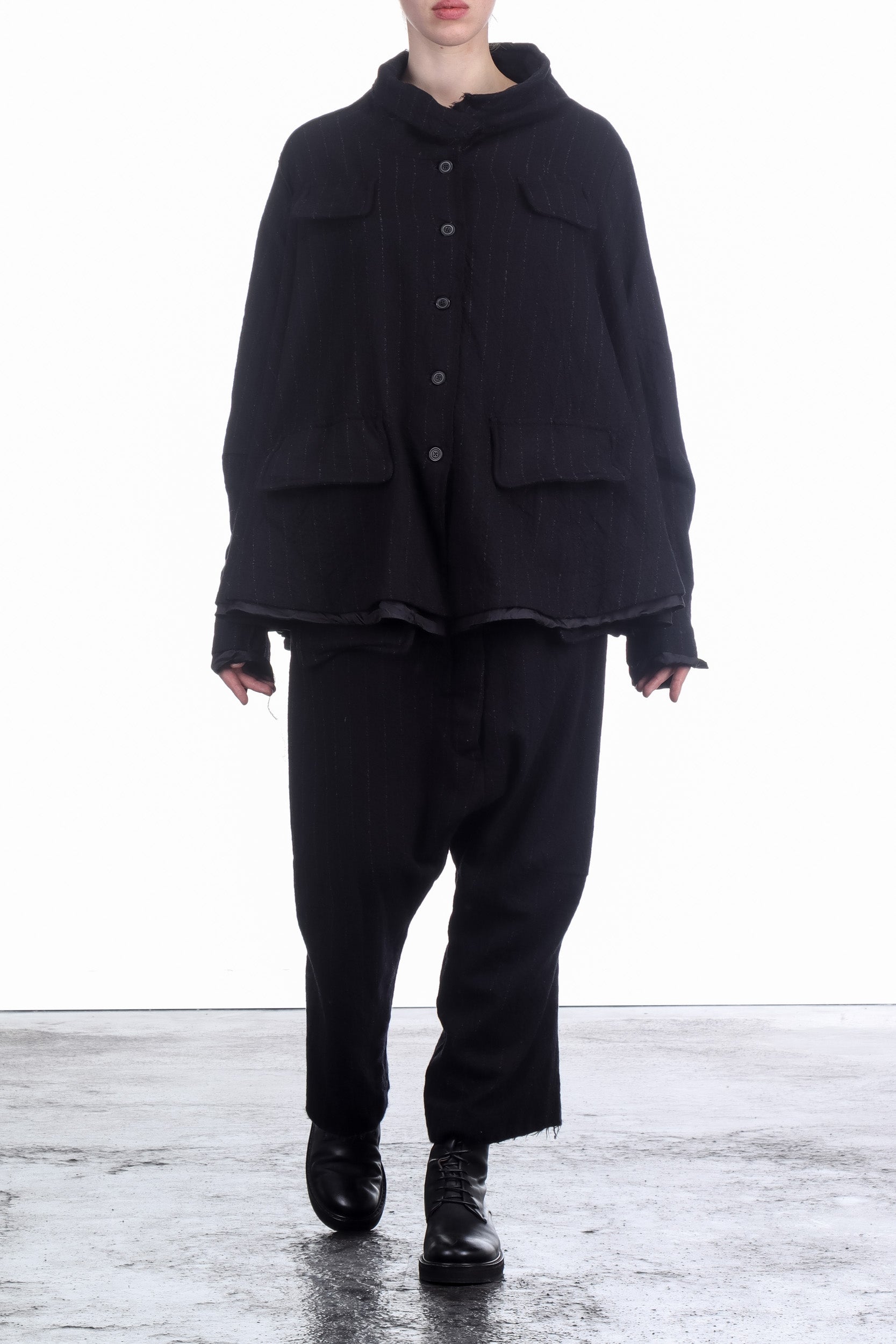 Rundholz Damen Woll Jacke Oversized black stripe