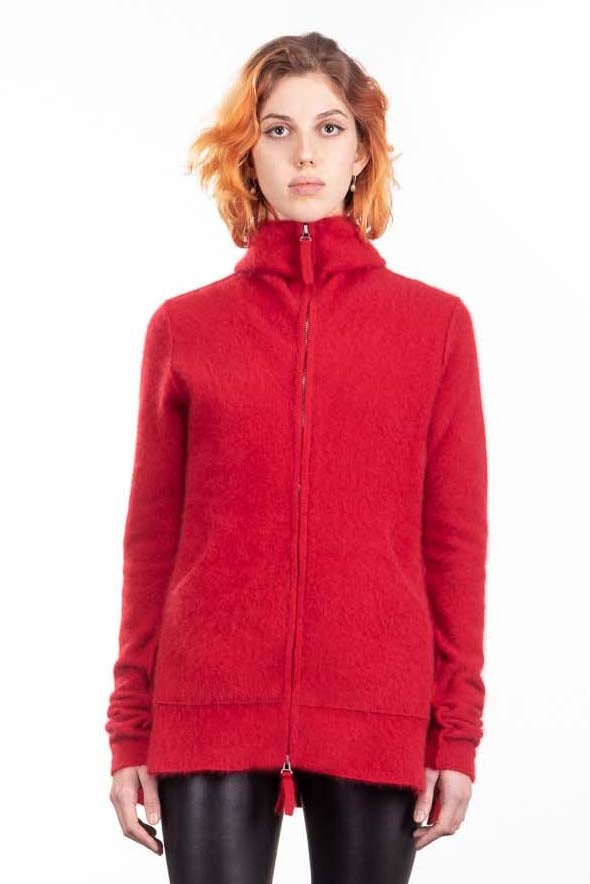 Rundholz Damen Kapuzenstrickjacke Racoonhair rot 