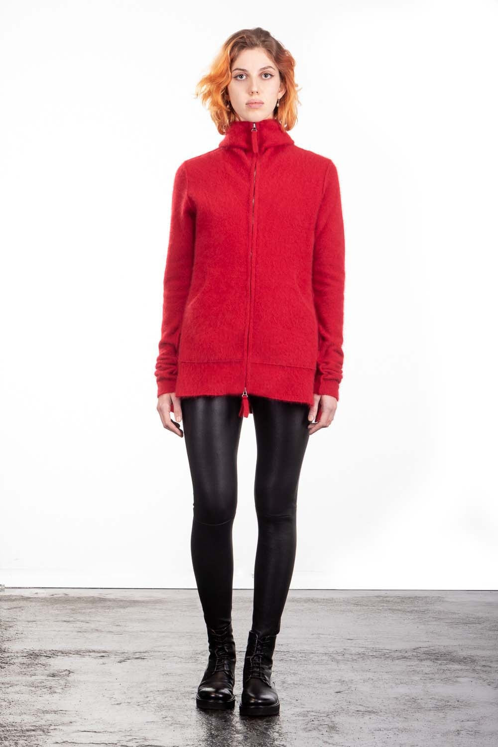 Rundholz Damen Kapuzenstrickjacke Racoonhair rot 