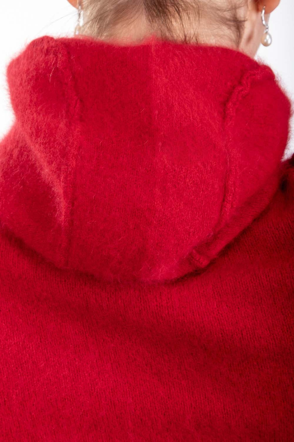 Rundholz Damen Kapuzenstrickjacke Racoonhair rot 