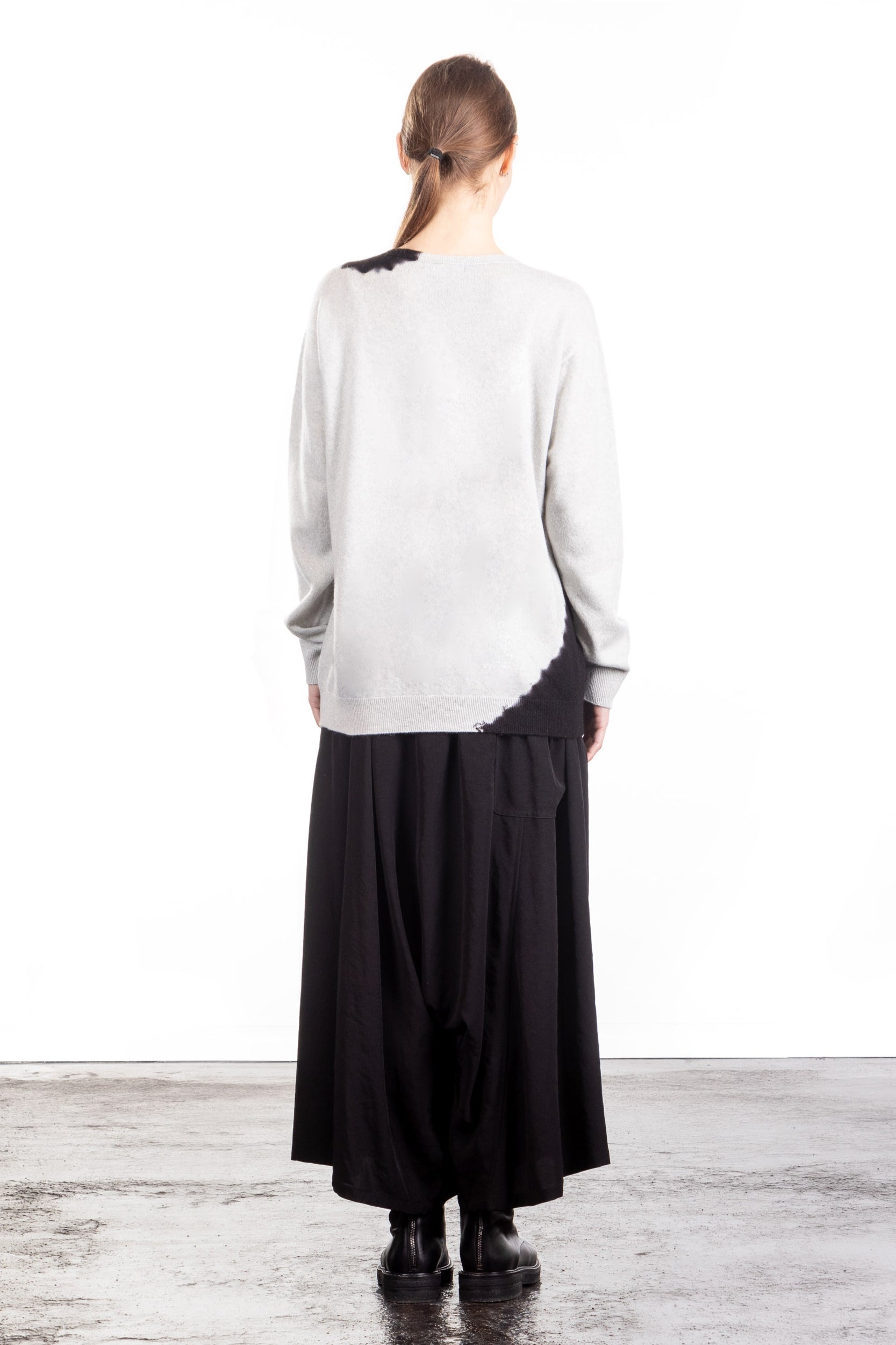Suzusan Damen Kaschmir Pullover V-Ausschnitt schwarz hellgrau